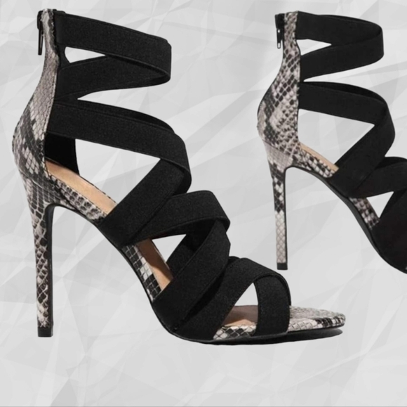 Black Heels Elastic Band Open Toe Size 8 - Picture 2 of 8